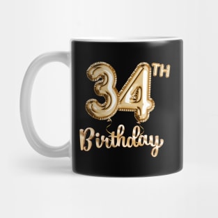 34th Birthday Gifts - Party Balloons Gold Mug